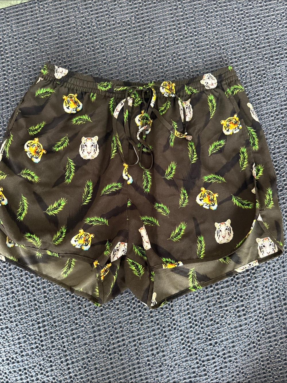 Heartloom Shorts with Green Palm & Yellow Tiger Motif